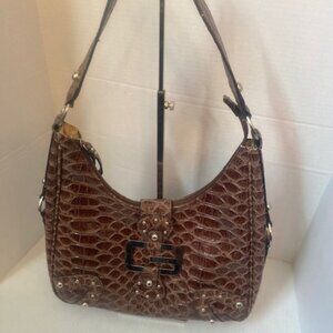 Guess VIntage Y2K Hobo Brown Faux Crocodile Shoulder Bag